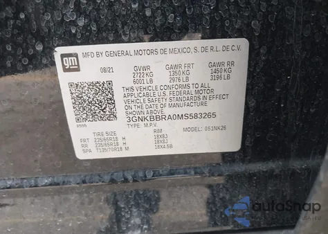 2021 Chevrolet Blazer Fwd 1Lt из США, поврежденный, VIN 3GNKBBRA0MS583265